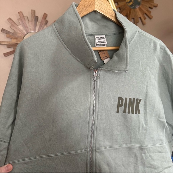 PINK Victoria's Secret Sage Mint Green Mock Neck Jacket Sweatshirt - Picture 4 of 8